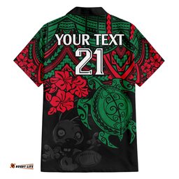 Custom Rabbitohs Rugby Hawaiian Shirt Bunnies Hibiscus and Turtle With Polynesian Pattern