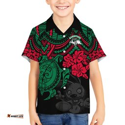 Custom Rabbitohs Rugby Hawaiian Shirt Bunnies Hibiscus and Turtle With Polynesian Pattern