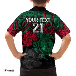 Custom Rabbitohs Rugby Hawaiian Shirt Bunnies Hibiscus and Turtle With Polynesian Pattern