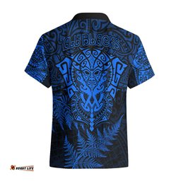 New Zealand Rugby Hawaiian Shirt Silver Fern All Black Mix Ta Moko Blue Style