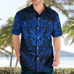New Zealand Rugby Hawaiian Shirt Silver Fern All Black Mix Ta Moko Blue Style