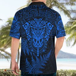 New Zealand Rugby Hawaiian Shirt Silver Fern All Black Mix Ta Moko Blue Style