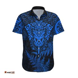New Zealand Rugby Hawaiian Shirt Silver Fern All Black Mix Ta Moko Blue Style