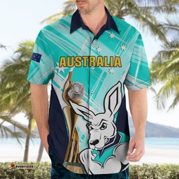 Custom Australia Soccer Hawaiian Shirt Matildas Kangaroo With World Cup Trophy Turquoise Version