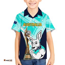 Custom Australia Soccer Hawaiian Shirt Matildas Kangaroo With World Cup Trophy Turquoise Version