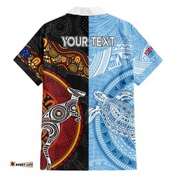 Personalised Fiji and Australia Hawaiian Shirt Masi Patterns Mix Aboriginal Art