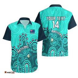 Personalised Australia Soccer Hawaiian Shirt Aboriginal Turquoise World Cup With Kangaroo