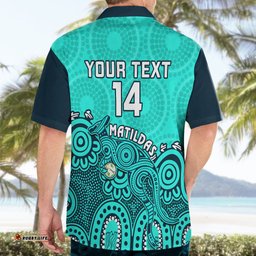 Personalised Australia Soccer Hawaiian Shirt Aboriginal Turquoise World Cup With Kangaroo