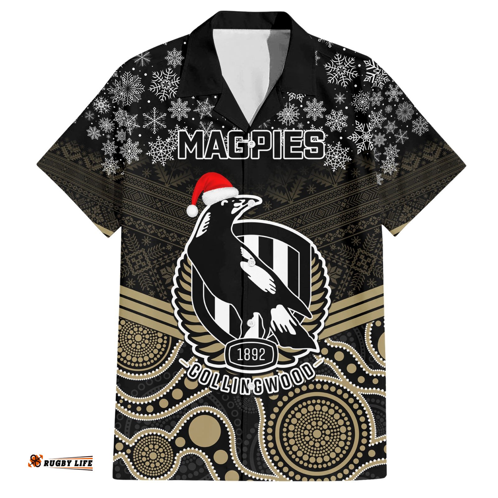 Custom Collingwood Football Christmas Hawaiian Shirt Merry Xmas Mix Aboriginal Art