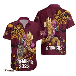 NRL Broncos Premiers Hawaiian Shirt Mascot with Polynesian Pattern Version