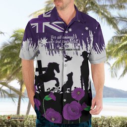 Australia Animal Heroes ANZAC Hawaiian Shirt Purple Poppy We Will Remember Them