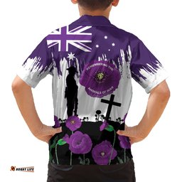 Australia Animal Heroes ANZAC Hawaiian Shirt Purple Poppy We Will Remember Them