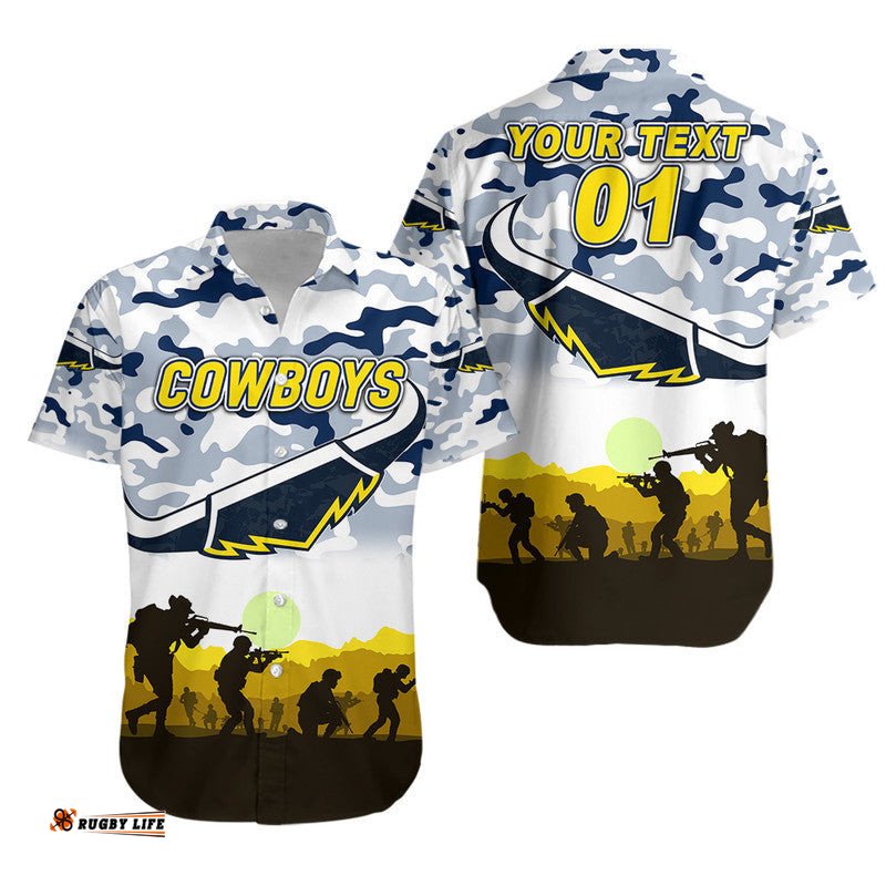 Custom Personalised North Queensland Cowboys ANZAC Hawaiian Shirt Simple Style White