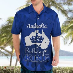 Personalised Australia King Birthday Hawaiian Shirt Australian Map With Crown Blue Version
