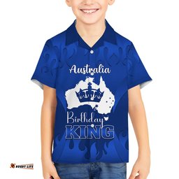 Personalised Australia King Birthday Hawaiian Shirt Australian Map With Crown Blue Version