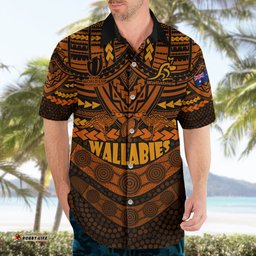 Wallabies Rugby Hawaiian Shirt Polynesian and Aboriginal Special Orange Version