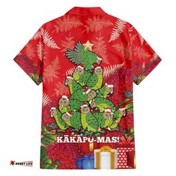 Kakapo New Zealand Christmas Hawaiian Shirt Meri Kirihimete Pohutukawa Red Color