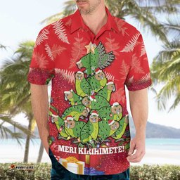 Kakapo New Zealand Christmas Hawaiian Shirt Meri Kirihimete Pohutukawa Red Color