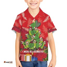 Kakapo New Zealand Christmas Hawaiian Shirt Meri Kirihimete Pohutukawa Red Color