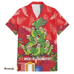 Kakapo New Zealand Christmas Hawaiian Shirt Meri Kirihimete Pohutukawa Red Color