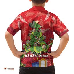 Kakapo New Zealand Christmas Hawaiian Shirt Meri Kirihimete Pohutukawa Red Color