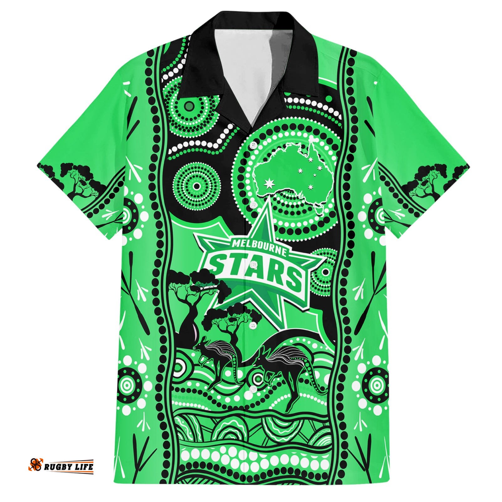 Melbourne Stars Cricket Hawaiian Shirt Happy Australia Day Aboriginal Art