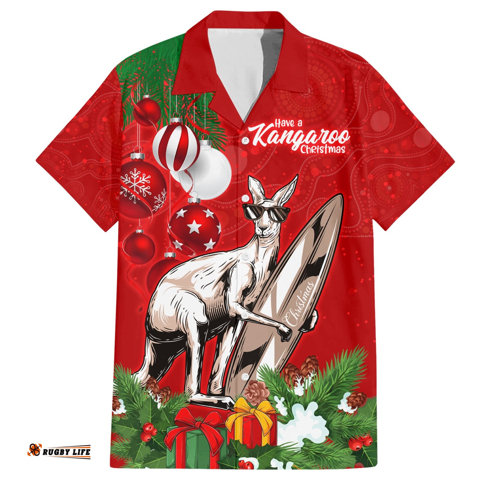 Personalised Kangaroo Lover Hawaiian Shirt Australia Merry Christmas Aboriginal