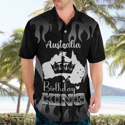 Personalised Australia King Birthday Hawaiian Shirt Australian Map With Crown Black Version