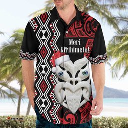 Personalised New Zealand Christmas Hawaiian Shirt Meri Kirihimete Maori Wheku Taniko Art