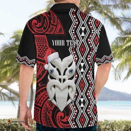 Personalised New Zealand Christmas Hawaiian Shirt Meri Kirihimete Maori Wheku Taniko Art