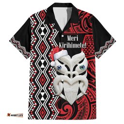 Personalised New Zealand Christmas Hawaiian Shirt Meri Kirihimete Maori Wheku Taniko Art