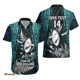 Custom New Zealand Silver Fern Rugby Hawaiian Shirt Aotearoa All Black Dabbing Ball With Maori Paua Shell