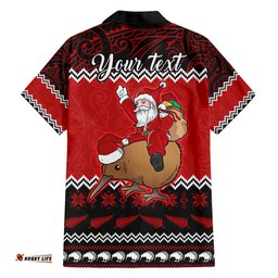 Personalised New Zealand Christmas Hawaiian Shirt Kiwi Santa Claus Maori Meri Kirihimete