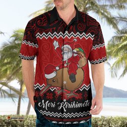 Personalised New Zealand Christmas Hawaiian Shirt Kiwi Santa Claus Maori Meri Kirihimete