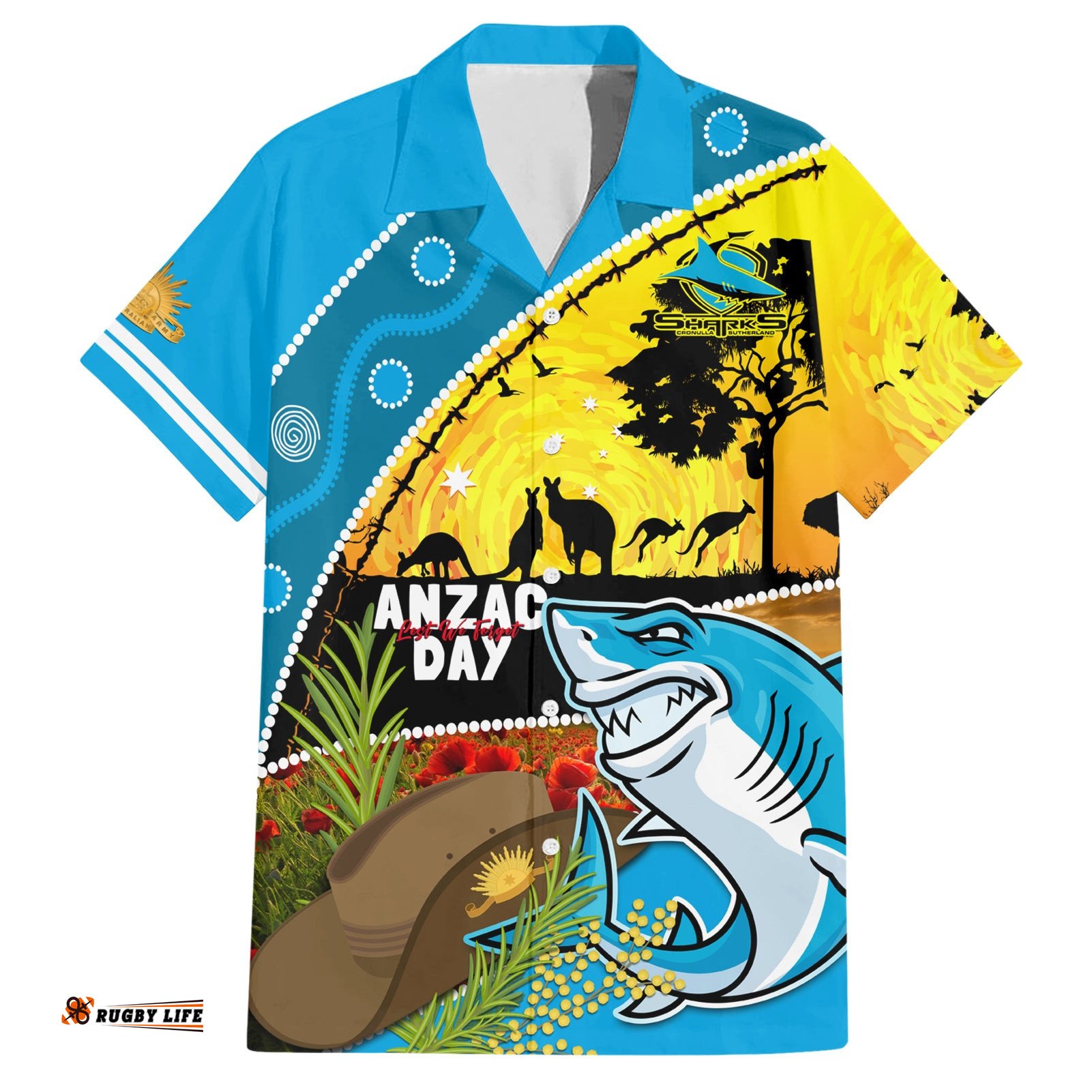 Sharks Rugby ANZAC Day Hawaiian Shirt Sharkies Rosemary Starry Night