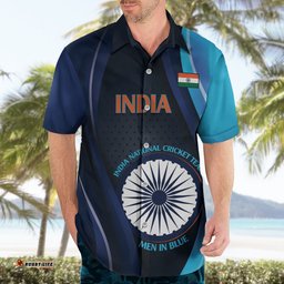 Custom India Cricket Hawaiian Shirt 2024 World Cup Go Men in Blue