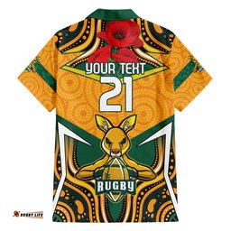 Australia Wallabies Rugby ANZAC Custom Hawaiian Shirt Poppy Soldier With Aboriginal Dots Art