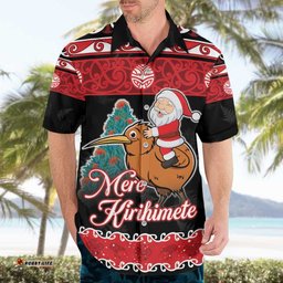 New Zealand Christmas Hawaiian Shirt Funny Santa Riding Kiwi Meri Kirihimete