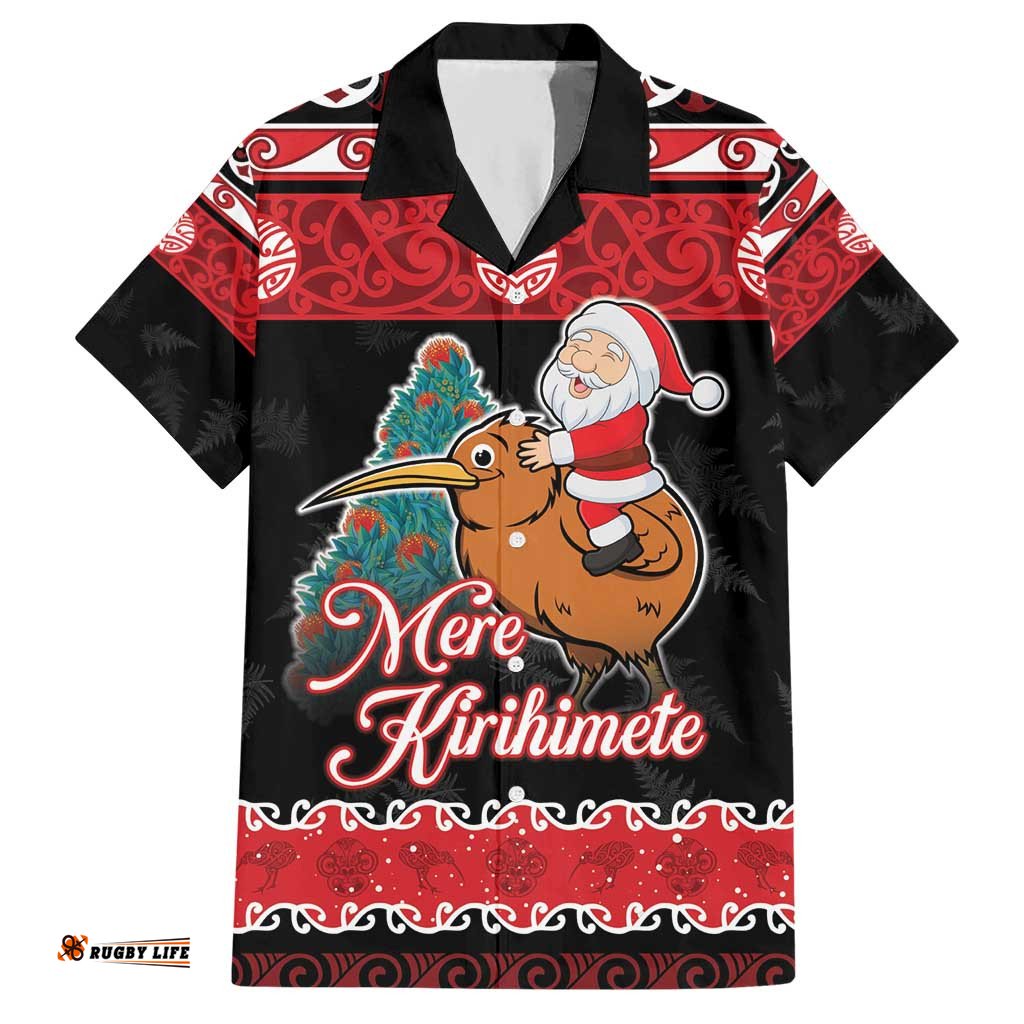 New Zealand Christmas Hawaiian Shirt Funny Santa Riding Kiwi Meri Kirihimete