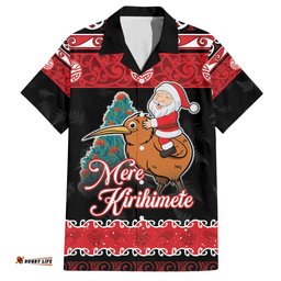 New Zealand Christmas Hawaiian Shirt Funny Santa Riding Kiwi Meri Kirihimete