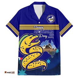 Custom Australia Day Eels Hawaiian Shirt NRL 2024 Sydney Opera House With Map