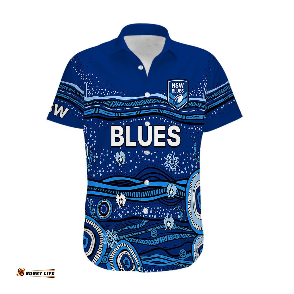Custom Text And Number NSW Blues Rugby Hawaiian Shirt Aboriginal Indigenous