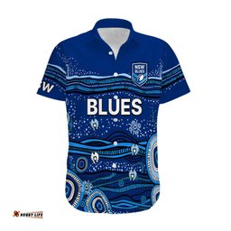 Custom Text And Number NSW Blues Rugby Hawaiian Shirt Aboriginal Indigenous