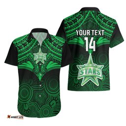Custom Melbourne Stars Cricket Hawaiian Shirt Unique Indigenous Art Mix Polynesian Pattern