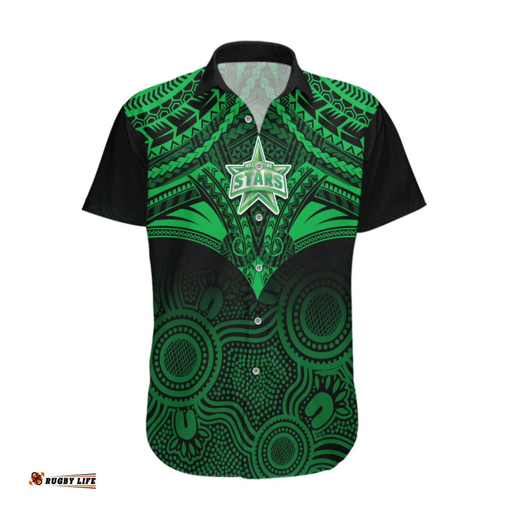 Custom Melbourne Stars Cricket Hawaiian Shirt Unique Indigenous Art Mix Polynesian Pattern