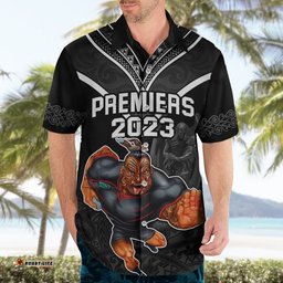Custom Warriors Permier Hawaiian Shirt The Wahs Mascot with Maori Tattoo