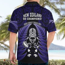 New Zealand Aotearoa Rugby Hawaiian Shirt NZ Tiki With Maori Fern World Cup Blue Version