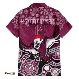 Custom Sea Eagles Rugby Christmas Hawaiian Shirt Merry Xmas Mix Aboriginal Art