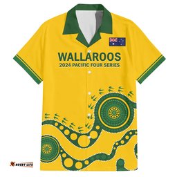 Custom Australia Rugby Hawaiian Shirt Go Wallaroos 2024 Pacific Aboriginal Art