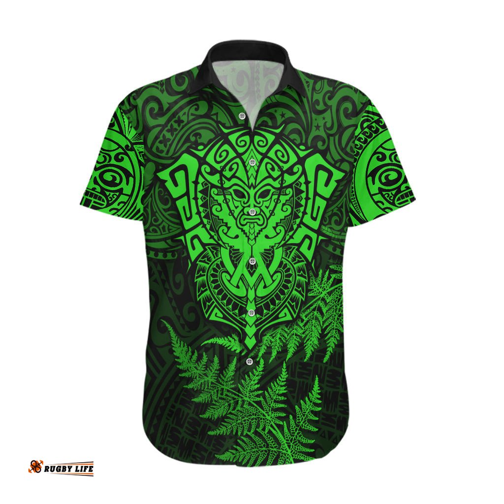 New Zealand Rugby Hawaiian Shirt Silver Fern All Black Mix Ta Moko Green Style